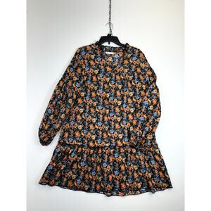 Kirundo Dress Women’s Medium Blue Floral Long Sleeve V-neck